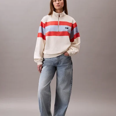 زنانه سفید یقه‌ایستاده طرح‌دار سویشرت Calvin Klein Jeans LV047C229GXEM