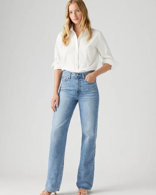 شلوار جین زنانه Levi’s RIBCAGE WIDE LEG H223 مدل Not The Same آبی روشن
