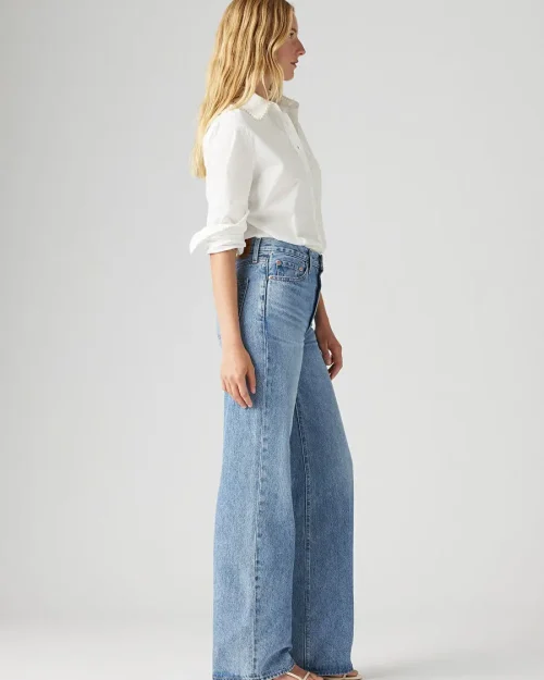 شلوار جین زنانه Levi’s RIBCAGE WIDE LEG H223 مدل Not The Same آبی روشن