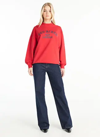 Ted Baker زنانه کرمی یقه گرد اورسایز طرح دار سویشرت TBWRTS1035