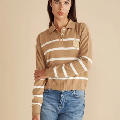 کاپشن زنانه اکرو مشکی راه راه یقه پولو Brooks Brothers