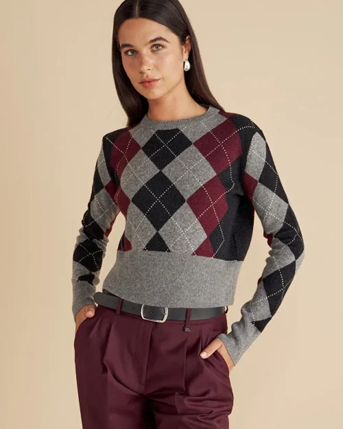 Brooks Brothers زنانه مشکی یقه گرد فیت استاندارد بلوز لوزی طرح پشمی