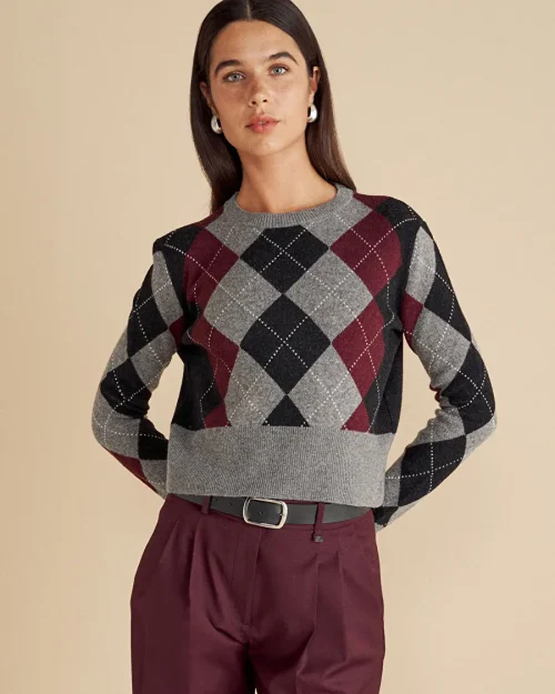 Brooks Brothers زنانه مشکی یقه گرد فیت استاندارد بلوز لوزی طرح پشمی