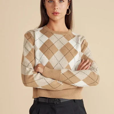 Brooks Brothers لاک‌پشتی زنانه طرح لوزی پشمی، سایز استاندارد