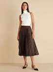 دامن پلیسه دار زنانه Brooks Brothers قهوه ای تیره با کمر کشی