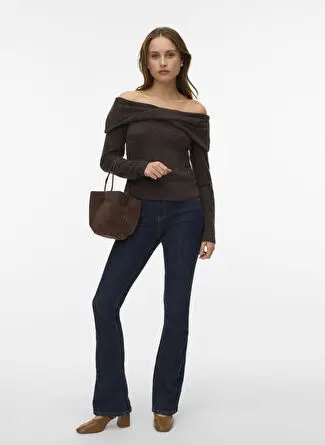 بلوز شانه‌برهنه زنانه Vero Moda مدل VMKAIA LS OFF SHOULDER TOP JRS GA قهوه‌ای boyner