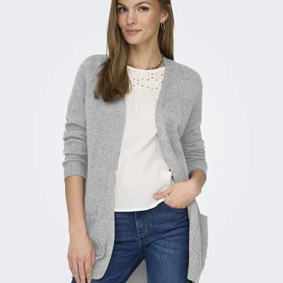 هیرکا زنانه ONLY مدل ONLLESLY L/S OPEN CARDIGAN KNT NOOS یقه V خاکستری
