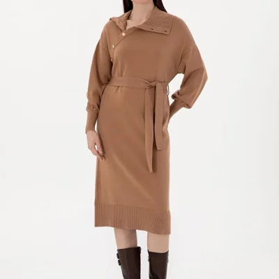 پیراهن زنانه نیمه یقه اسکی شتری MEA Camel