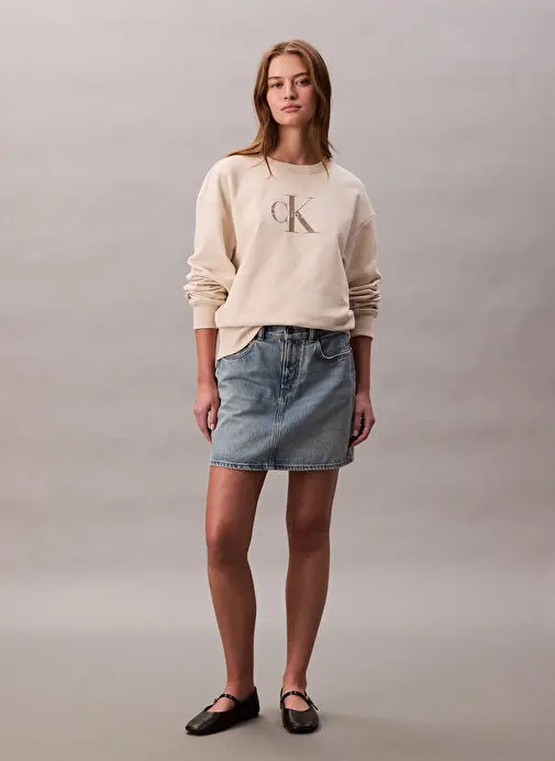 Calvin Klein Jeans سویشرت زنانه سفید یقه گرد استاندارد طرح دار مدل LV047B234GACG
