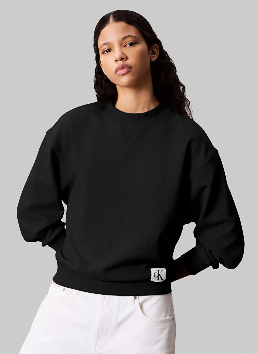 Calvin Klein Jeans سویشرت زنانه مشکی طرح دار یقه گرد LV047B238GUB1
