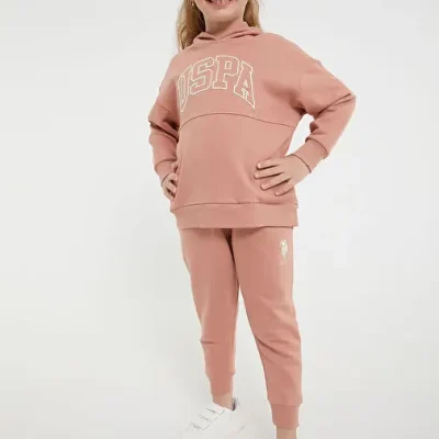 ست لباس ورزشی دخترانه U.S. Polo Assn مدل کلاسیک کرمی US