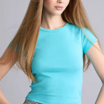 تیشرت فیتد ترکواژ زنانه، یقه گرد و آستین کوتاه از جنس ریبانا Defacto