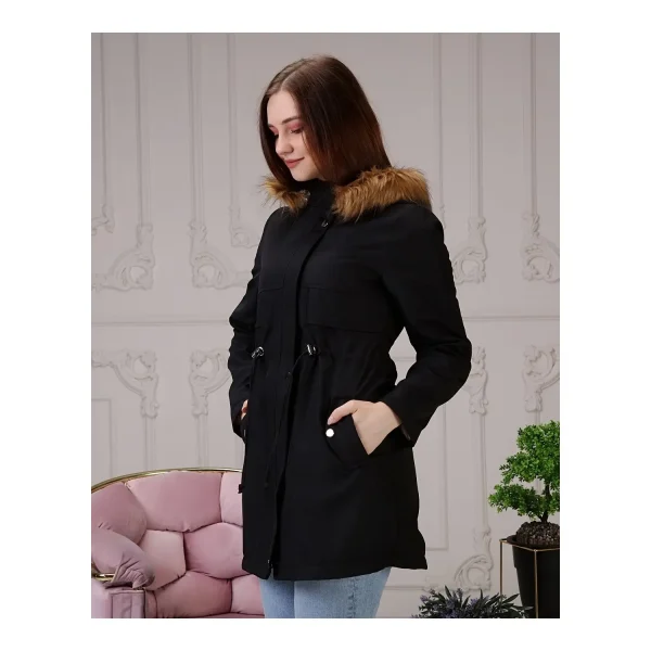 کت و کاپشن زمستانی زنانه سایز بزرگ مشکی با آستر خز و ضد آب Vibeys Collection