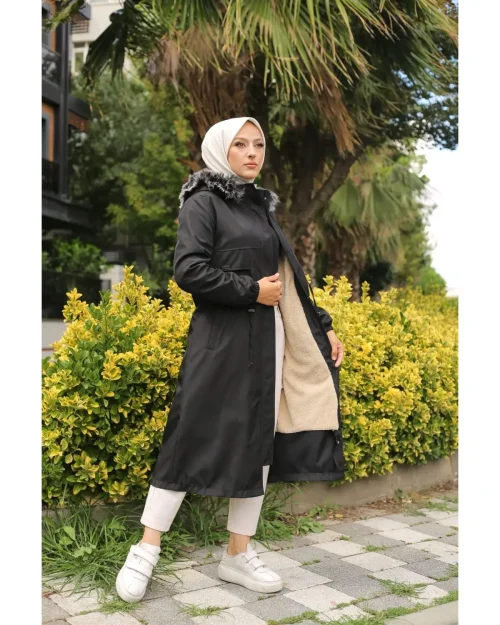 کت و کاپشن زمستانی زنانه مشکی با آستر خز و ضدآب
