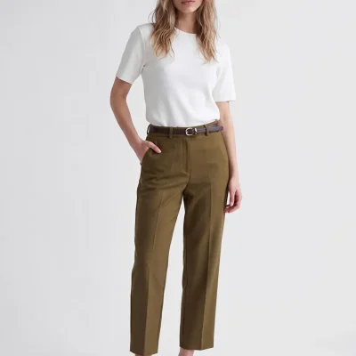 شلوار پارچه‌ای زنانه با کمربند خاکی LC Waikiki