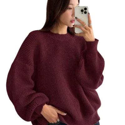 بی‌جی بافت گردن‌هفت زنانه اورسایز کاشمیر - شرابی Modaspark