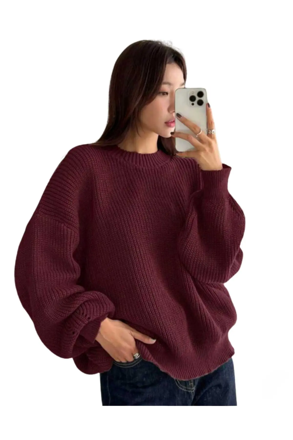 بوردو یقه گرد اورسایز زنانه تریکو کشمیر