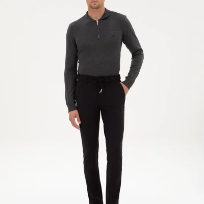 شلوار جین جگر مشکی اسلیم فیت با کش و بند - پیر کاردین 50317281-VR046 Pierre Cardin