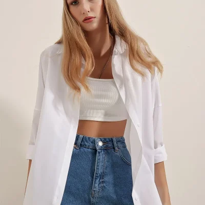 پیراهن اورسایز بلند مدل 3900 - سفید Bigdart