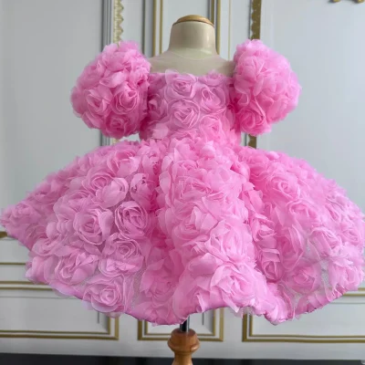لباس دخترانه پرنسسی با گل و فریفتگی صورتی Ilknur Karaca Design