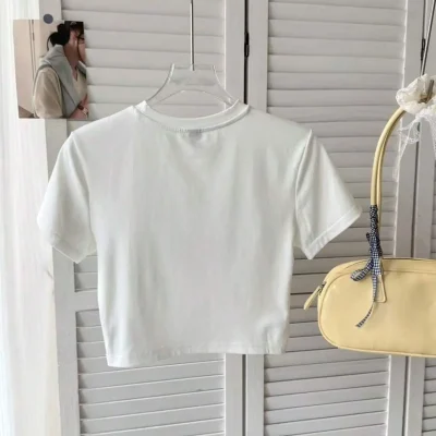 تیشرت کراپ سفید Lucky Girl زنانه Palpito