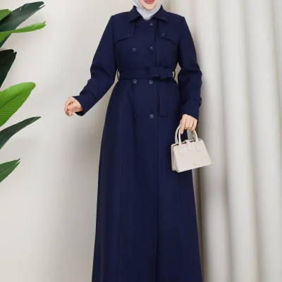 مانتو کاشه کراواز با یقه پلنگی و دکمه‌های جلو Moda Incir