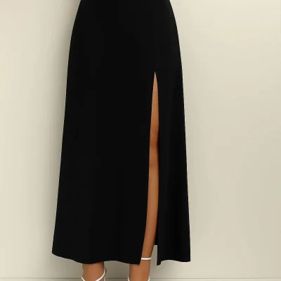 دامن پارچه‌ای بلند زنانه با چاک عمیق جلو AL SU Butik