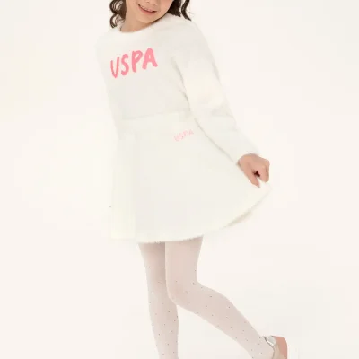 دامن بافتنی کرم دخترانه مدل 50317958-VR256 U S Polo Assn