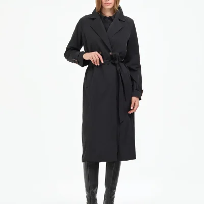 ترنچ کت مشکی با کمربند 50314043-VR046 Pierre Cardin