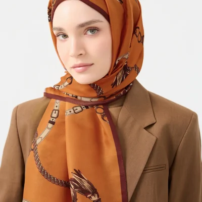 شال کتان توئیل لینکاژ نارنجی QEF