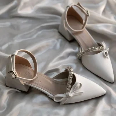 کفش ساتن پاشنه‌دار با پاپیون سنگی Alnaser Moda