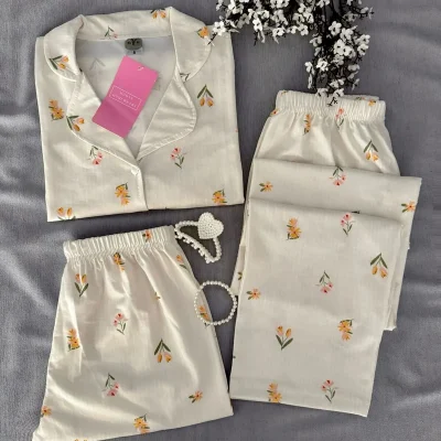 ست پیژامه سه تایی سننا از جنس پنبه MH Moony Homewears