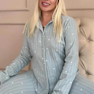 ست پیژامه پلار نرم با طرح قلب و دکمه‌های جلو Pijamaevi