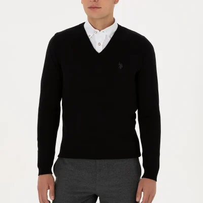 پلیور بافت مردانه اسلیم فیت یقه هفت مشکی مدل VR046 U S Polo Assn