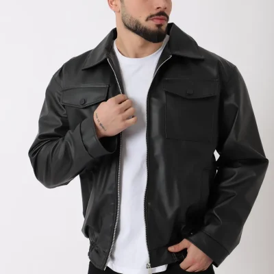 مانتو اورسایز چرم مصنوعی با کمربند و کاپوت مدل PLDP 2998_50447 Stilkombin
