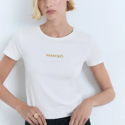 تیشرت نخی با لوگوی چاپی Mango