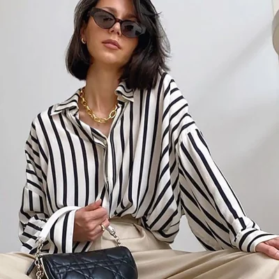 پیراهن راه راه سفید Mad Girls مدل Mg1383 Madmext