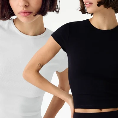 تیشرت آستین کوتاه یقه گرد مشکی و سفید، سوپر نرم، 100% پنبه Vodens