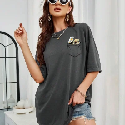 تیشرت اورسایز طرح گل زنانه و مردانه (مدل گشاد) Favorist