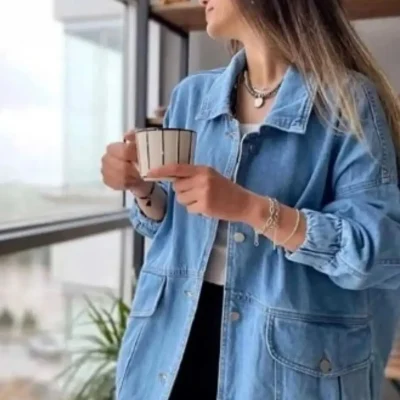 کت جین زنانه مشکی اورسایز مدل 00150 - آبی Hanope