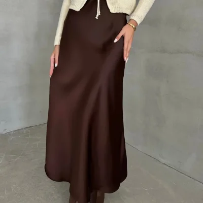 دامن ساتن ساده trendyol