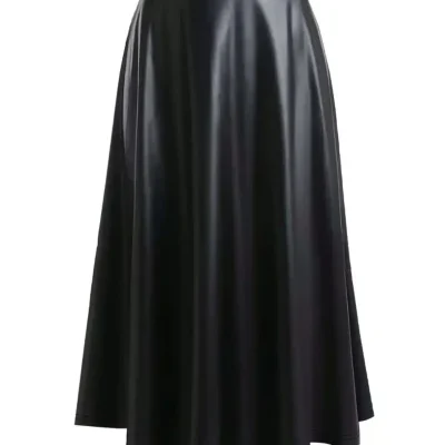 دامن بلند تسه‌تور مشکی زنانه از جنس چرم مصنوعی (Faux Leather) مدل مولانا Coupest