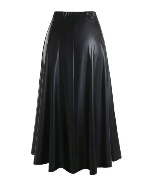دامن بلند تسه‌تور مشکی زنانه از جنس چرم مصنوعی (Faux Leather) مدل مولانا