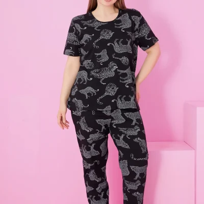 پیراهن یقه مربع ولان سیاه سایز بزرگ زنانه Hulya Butik