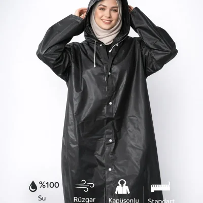 ایوا بارانی هودی دار با دکمه‌های فشاری ضد آب و باد مدل استاندارد پالتو ECO Lounge