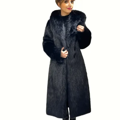 مانتو بلند خز فاکس با کلاه Furever Fashion