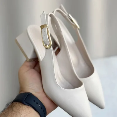 کفش زنانه پاشنه کوتاه با بند ملی - چرم طبیعی Goffshoes
