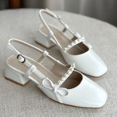 کفش زنانه مسته اینجلی پاشنه کوتاه - سفید روغان Goffshoes