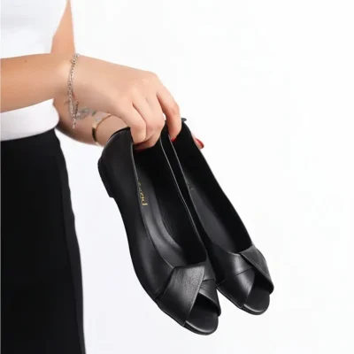 کفش بابت چرم اصل زنانه مشکی مدل Dp58-6069 Deripabuc