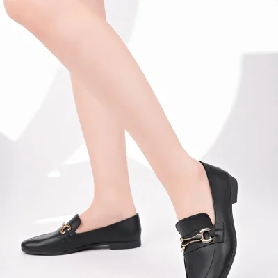 کفش بابت زنانه چرم اصل مشکی مدل PCC-F13 Deripabuc